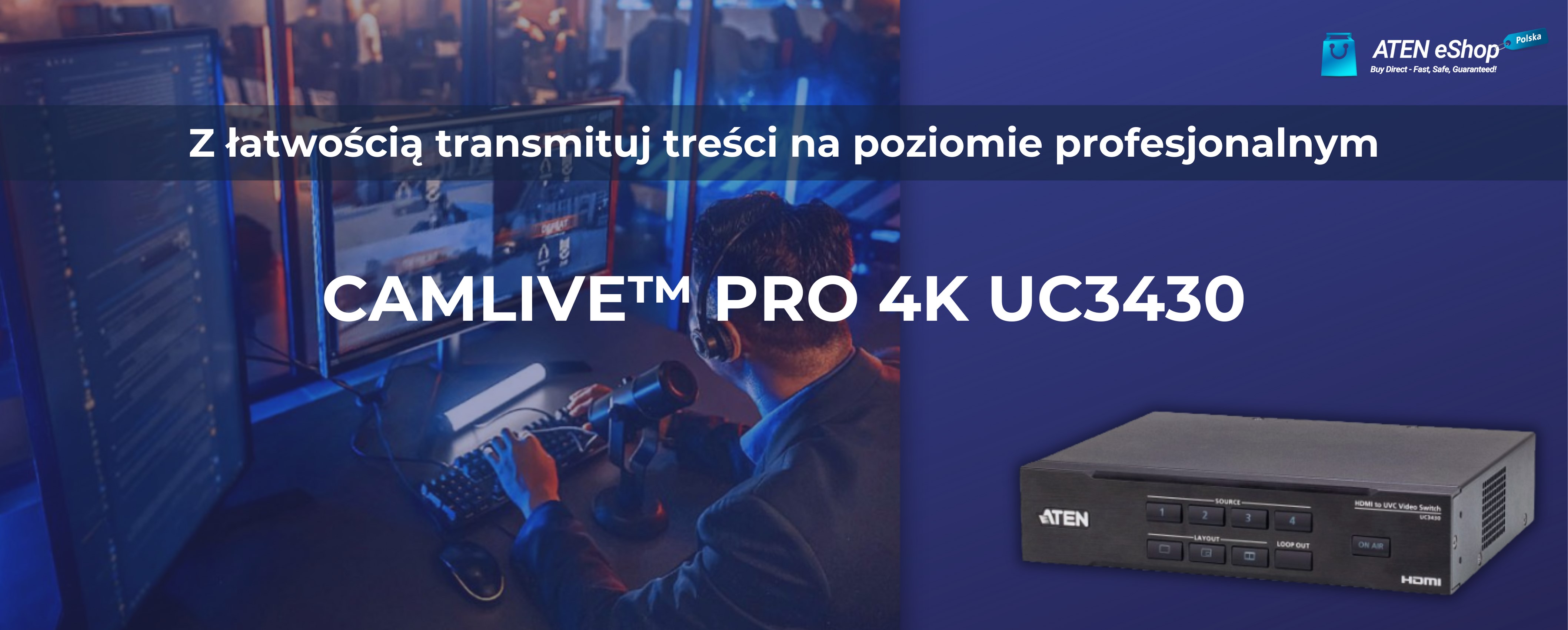 Z łatwością transmituj treści na poziomie profesjonalnym z ATEN CAMLIVE™ PRO 4K.