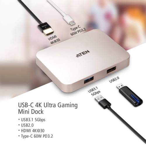 Ultra Mini stacja dokująca z funkcją Power Pass-through USB-C 4K UH3235